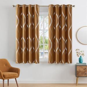 imageNICETOWN Blackout Short Curtains Panels for Bedroom Microfiber Noise Reducing Thermal Insulated Wave Line Foil Print Design Drapes for Office Classroom Stone Blue 2 Panels 52 x 54 Inch1  Gold Brown