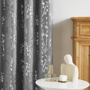imageNICETOWN Blackout Short Curtains Panels for Bedroom Microfiber Noise Reducing Thermal Insulated Wave Line Foil Print Design Drapes for Office Classroom Stone Blue 2 Panels 52 x 54 InchBranch100 Blackout Silver Grey