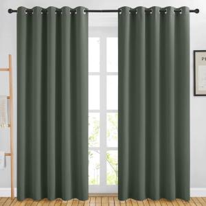 imageNICETOWN Blackout Sliding Door Curtains 84 inch Length 2 Panels  Thermal Insulated Solid Grommet Room Darkening Window Treatments for BedroomFrench Door Dark Mallard 2 Panels W66 x L84