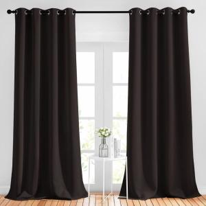 imageNICETOWN Blackout Thick Window Curtains  W52 x L120 Brown 2 Panels Thermal Insulated Grommet Drape Longer Panels for Bedroom and Living Room
