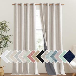 imageNICETOWN Brich Vintage Open Linen Weave Flax Thermal Curtains 100 Blackout Curtains 102 Long for Dining Room Soundproof Window Treatment Drapes for Hall Room 52 Wide Per Panel Set of 2