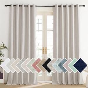 imageNICETOWN Brich Vintage Open Linen Weave Flax Thermal Curtains 100 Blackout Curtains 84 Long for Dining Room Soundproof Window Treatment Drapes for Dining Room 62 Wide Per Panel Set of 2