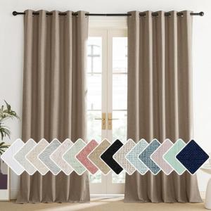 imageNICETOWN Burlap Vintage Open Linen Weave Flax Thermal Curtains 100 Blackout Curtains 120 Long for Dining Room Soundproof Window Treatment Drapes for Home Office 62 Wide Per Panel Set of 2