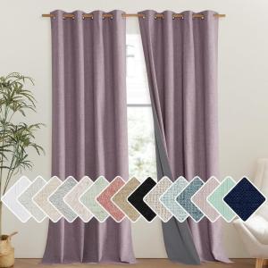 imageNICETOWN Chaise Mauve Vintage Linen 100 Blackout Curtains for Living Room Thermal Insulated Curtains 108 Long Noise Reducing Window Treatment Drapes for Hall Room 52 Wide Per Panel Set of 2
