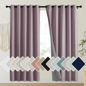 imageNICETOWN Chaise Mauve Vintage Linen 100 Blackout Curtains for Playroom Thermal Insulated Curtains 72 Long Noise Reducing Window Treatment Drapes for Laundry Room 62 Wide Per Panel Set of 2