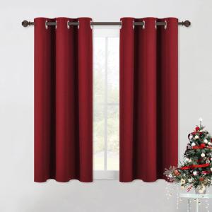 imageNICETOWN Christmas Bedroom Curtains Blackout Draperies Home Decorations Thermal Insulated Solid Grommet Top Blackout Drapes for Living Room 1 Pair 42 x 54Inch Red