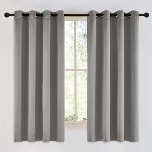 imageNICETOWN Chrome Gray Bedroom Curtains 63 inch Length 2 Panels Grommet Window Treatment Thermal Insulated Solid Faux Silk Room Darkening Drapes for Kids Room W52 x L63