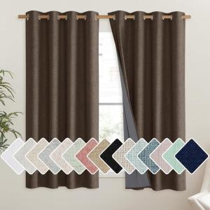 imageNICETOWN Coffee Vintage Linen 100 Blackout Curtains for Living Room Thermal Insulated Curtains 63 Long Noise Reducing Window Treatment Drapes for Hall Room 52 Wide Per Panel Set of 2