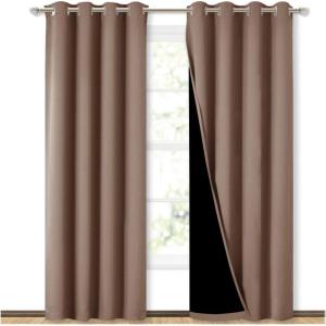 imageNICETOWN Cold Blocking Curtains 100 Blackout Curtains Thermal Noise Reduction and Privacy Curtains for Patio Door Black Lined Blackout Drapes with Grommet Top Cappuccino 1 Pair W52 x L84