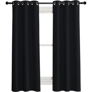 imageNICETOWN Complete 100 Blackout Curtain Set Black 37 W by 40 L Double Panels Thermal Insulated amp Energy Efficiency Window Draperies with Black Liner Noise Reducing Short Curtains for Kids Room