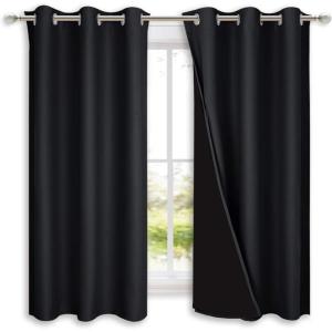 imageNICETOWN Complete 100 Blackout Curtain Set Thermal Insulated amp Energy Efficiency Window Draperies with Black Liner Noise Reducing Short Curtains for Kids Room Black 42W by 63L Double Panels