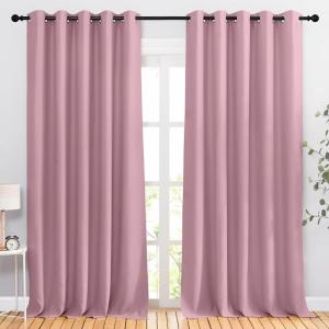 imageNICETOWN Crystal Pink Blackout Living Room Curtains 110 inches Long Grommet Thermal Window Treatments Room Divider Blinds Sound Reducing for Living Room W66 x L110 2 Pieces