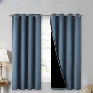 imageNICETOWN Extra Long Truly Blackout Drapes for Hall and Villa 46 Width Each Panel 45 Length Smoky Blue 2 Pieces 100 Blackout Window Curtain Panels with Black Lined for Night Shift Worker