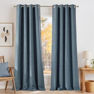 imageNICETOWN Faux Linen Mist Blue Blackout Curtains 84 inches Long for Living Room  Privacy Panels for Bedroom Modern Farmhouse Style Easy Care Grommet Top 2 Panels W52 by L84