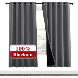 imageNICETOWN Grey Full Shade Curtain Panels Pair of Energy Smart amp Noise Blocking Out Blackout Drapes for Dining Room Window Thermal Insulated Guest Room Lined Window DressingGray 62 x 72 inch
