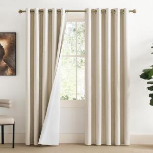 imageNICETOWN Grey Living Room Completely Shaded Linen Draperies 2 Pieces W62 x L72 Privacy Protection amp Noise Reducing Ring Top Drapes White Lined Insulated Window Treatment Curtain Panels