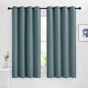 imageNICETOWN Greyish Blue Blackout Curtains 63 inches Long Grommet Room Darkening Window Treatment Thermal Insulated Drapes Sound Reducing for Bedroom W46 x L63 2 Panels