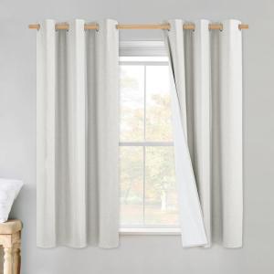 imageNICETOWN Linen Blackout Curtains for Kitchen Ivory 2 Panels 42 Wide x 45 Long Short Kitchen Burlap Linen 100 Blackout Drape Panels for Night Shift Great Job for Blocking Light