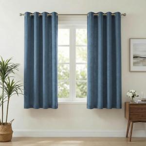 imageNICETOWN Linen Curtains 96 Inch Length for Living Room 2 Panels Farmhouse Light Filtering White Semi Sheer Curtain Soft Grommet Linen Textured Privacy Window Drapes for Bedroom 52 W x 96 LStone Blue