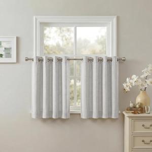 imageNICETOWN Linen Curtains 96 Inch Length for Living Room 2 Panels Farmhouse Light Filtering White Semi Sheer Curtain Soft Grommet Linen Textured Privacy Window Drapes for Bedroom 52 W x 96 LNatural