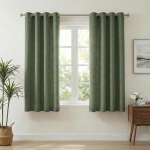 imageNICETOWN Linen Curtains 96 Inch Length for Living Room 2 Panels Farmhouse Light Filtering White Semi Sheer Curtain Soft Grommet Linen Textured Privacy Window Drapes for Bedroom 52 W x 96 LOlive Green