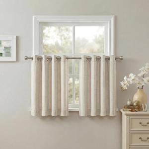 imageNICETOWN Linen Curtains 96 Inch Length for Living Room 2 Panels Farmhouse Light Filtering White Semi Sheer Curtain Soft Grommet Linen Textured Privacy Window Drapes for Bedroom 52 W x 96 LBeige