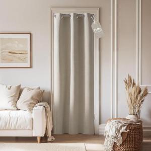 imageNICETOWN Linen Sliding Glass Door Curtain 100 Blackout W100 x L84 in Room Divider Curtain for Bedroom Under Stair Faux Linen Thermal Insulated Privacy Drape for Villa Wide Window Taupe 1 PanelNatural