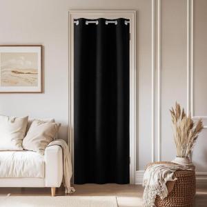 imageNICETOWN Linen Sliding Glass Door Curtain 100 Blackout W100 x L84 in Room Divider Curtain for Bedroom Under Stair Faux Linen Thermal Insulated Privacy Drape for Villa Wide Window Taupe 1 PanelBlack