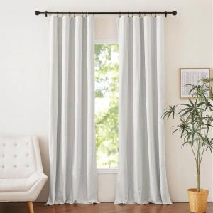 imageNICETOWN Natural Full Blackout Back Tab Linen Curtains 84 Long 2 Panels BohoChic Thick Linen Blend Drapes for Bedroom Thermal Insulated Window Covers with White Backing for Cafe Bar 42 WideOff White