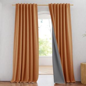 imageNICETOWN Natural Full Blackout Back Tab Linen Curtains 84 Long 2 Panels BohoChic Thick Linen Blend Drapes for Bedroom Thermal Insulated Window Covers with White Backing for Cafe Bar 42 WidePumpki