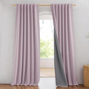imageNICETOWN Natural Full Blackout Back Tab Linen Curtains 84 Long 2 Panels BohoChic Thick Linen Blend Drapes for Bedroom Thermal Insulated Window Covers with White Backing for Cafe Bar 42 WidePink