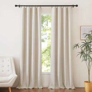 imageNICETOWN Natural Full Blackout Back Tab Linen Curtains 84 Long 2 Panels BohoChic Thick Linen Blend Drapes for Bedroom Thermal Insulated Window Covers with White Backing for Cafe Bar 42 WideNatural Beige