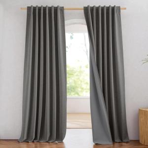 imageNICETOWN Natural Full Blackout Back Tab Linen Curtains 84 Long 2 Panels BohoChic Thick Linen Blend Drapes for Bedroom Thermal Insulated Window Covers with White Backing for Cafe Bar 42 WideGrizzle Gray