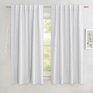 imageNICETOWN Natural Full Blackout Back Tab Linen Curtains 84 Long 2 Panels BohoChic Thick Linen Blend Drapes for Bedroom Thermal Insulated Window Covers with White Backing for Cafe Bar 42 WideWhite