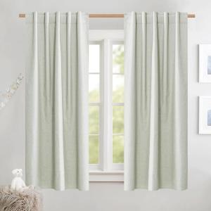 imageNICETOWN Natural Full Blackout Back Tab Linen Curtains 84 Long 2 Panels BohoChic Thick Linen Blend Drapes for Bedroom Thermal Insulated Window Covers with White Backing for Cafe Bar 42 WideSage Green