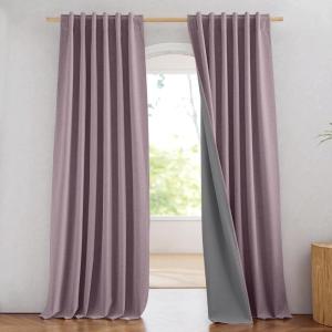 imageNICETOWN Natural Full Blackout Back Tab Linen Curtains 84 Long 2 Panels BohoChic Thick Linen Blend Drapes for Bedroom Thermal Insulated Window Covers with White Backing for Cafe Bar 42 WideChaise Mauve