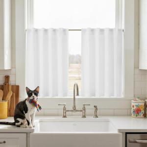 imageNICETOWN NonSeeThrough Sheer Kitchen Curtains 36 inches Long 2 Panels Privacy Rod Pocket amp Back Tab Short Window Treatments Light Filtering Drapes for BathroomKitchen Off White W52 x L36Off White