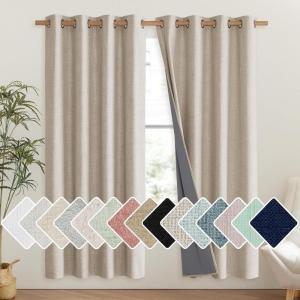 imageNICETOWN Oatmeal Bedroom Full Blackout Linen Curtain Panels Set of 2 52 by 72 Thick Insulated Classic Grommet Blackout Draperies with White Thermal Insulated Liner for Windows