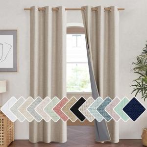 imageNICETOWN Oatmeal Vintage Open Linen Weave Flax Thermal Curtains 100 Blackout Curtains 90 Long for Dining Room Soundproof Window Treatment Drapes for Hall Room 42 Wide Per Panel Set of 2