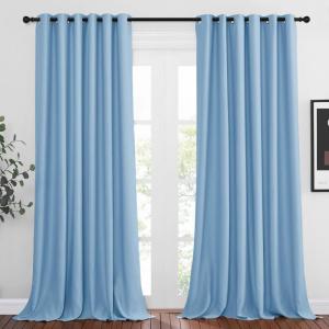 imageNICETOWN Patio Blackout Curtain Panels  Thermal Insulated Grommet Blackout Drapes Light Blinds Room Darkening Window Treatments for VillaCottage 2 Panels W80 x L95 Blue