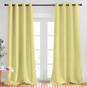 imageNICETOWN Room Darkening 90 inch Curtains for Bedroom Room Darkening Energy Saving Thermal Insulated Grommet Window Treatments for Living Room Paler Yellow W52 x L90 2 Panels
