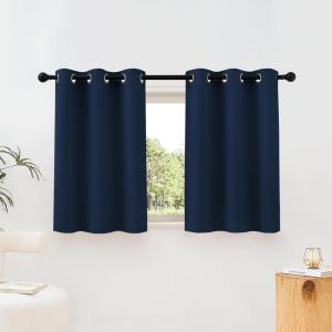 imageNICETOWN Room Darkening Curtains Blackout 36 inch Curtains for Kitchen Navy Blue Grommet Solid Window Treatments Sound Reducing for Bedroom 2 Panels W37 x L36 2 Panels