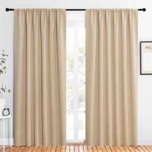 imageNICETOWN Room Darkening Curtains for Bedroom  Triple Weave Home Decoration Thermal Insulated Solid Drapes for Patio Door Biscotti Beige Set of 2 Panels 62 x 84 Inch