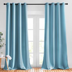 imageNICETOWN Room Darkening Curtains for Living Room Grommet Window Treatment Thermal Insulated Solid Sound Reducing Drapes for Bedroom Teal Blue Set of 2 W52 x L102
