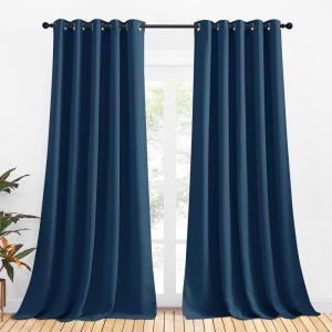 imageNICETOWN Room Darkening Draperies Window Curtain Panels Moroccan Blue 2 Panels W70 x L108 inch Thermal Insulated Grommet Room Darkening Curtains for Bedroom