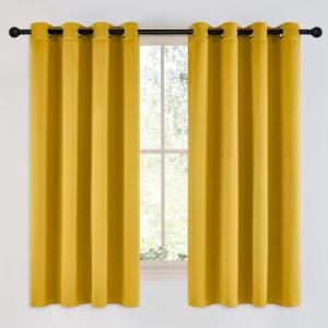 imageNICETOWN Room Darkening Gold Curtains 63 inch Length 2 Panels  Grommet Top Sound Reduction Privacy Faux Silk Satin Thermal Drapes for BedroomLiving Room W52 x L63