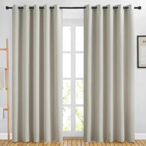 imageNICETOWN Room Darkening Natural Curtains amp Drapes for Living Room  Thermal Insulated Solid Grommet Sound Reducing Privacy Window Treatments for Bedroom 2 Panels W66 x L84
