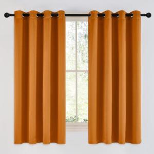 imageNICETOWN Room Darkening Orange Curtains 63 inches Long  Grommet Faux Silk Thermal Drapes Light Reducing Energy Saving Privacy Window Treatments for Bedroom 2 Panels W52 x L63