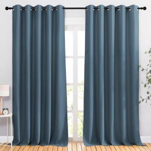 imageNICETOWN Room Darkening Window Curtains 90 inch Length  Thermal Insulated Grommet Light Blocking Solid Curtain Drapes for BedroomLiving Room Smoky Blue Set of 2 66 Wide Per Panel