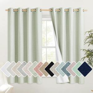 imageNICETOWN Sage Green Short Kitchen Linen Blackout Curtains 48 inches Length for Kitchen 52 Wide Pair of Thermal Insulated amp Energy Efficiency Drapes for Windows Lined Linen Flax Window Dressing